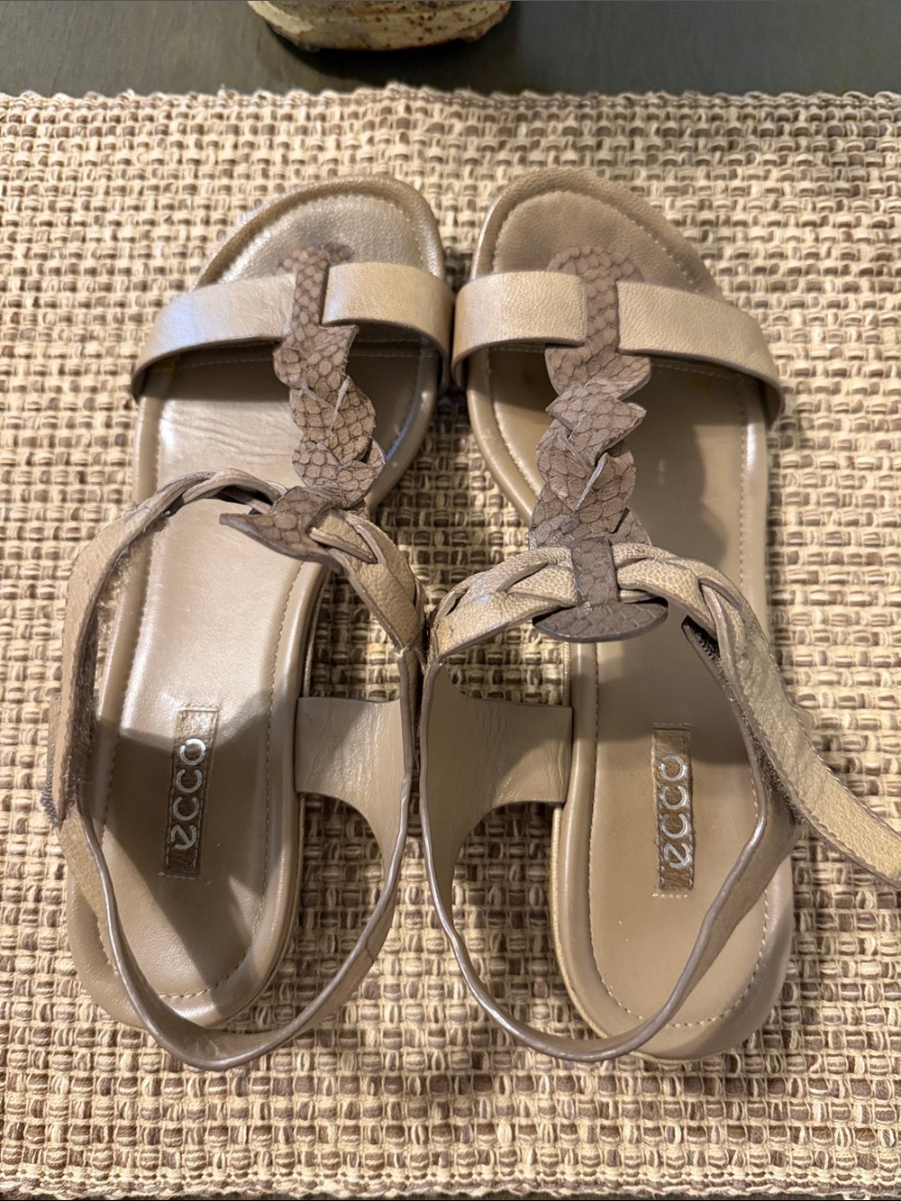 Ecco Women's Beige Braided Leather Slingback Sandals